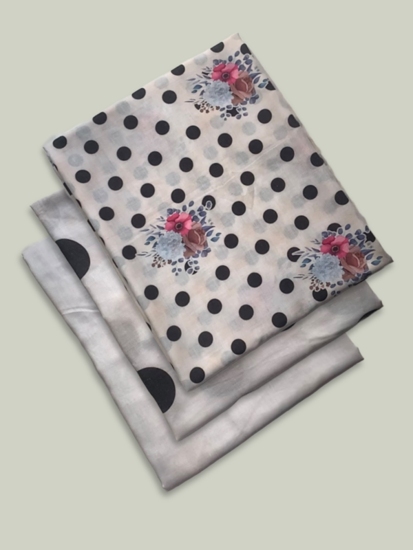 Elegant Cream & Black Polka Dot Mulmul Cotton Unstitched Suit Set