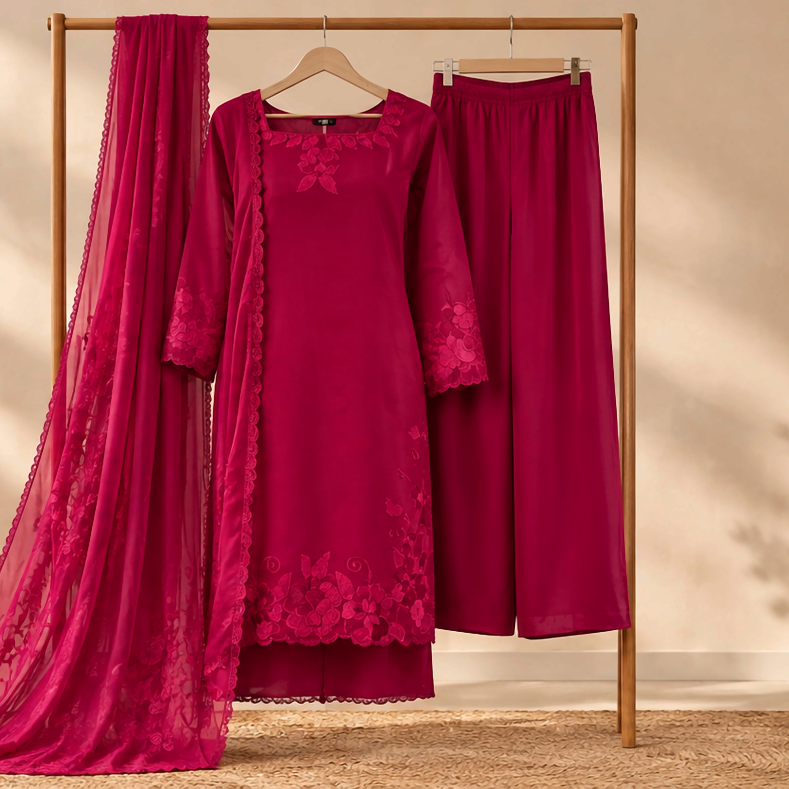 pink embroidered suit