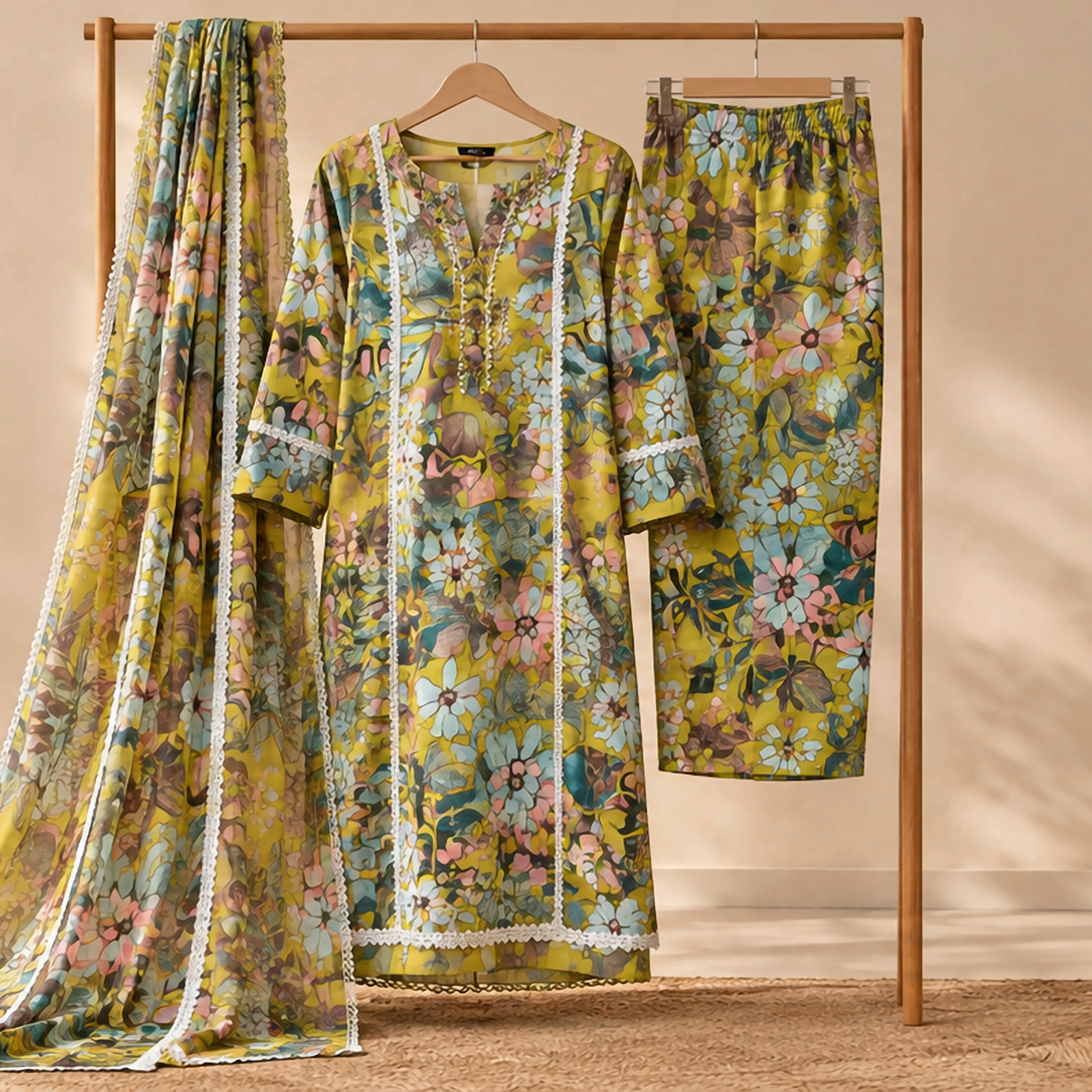 yellow floral suit